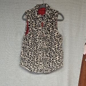 Maurices Leopard Print Fleece Vest with Red Lining